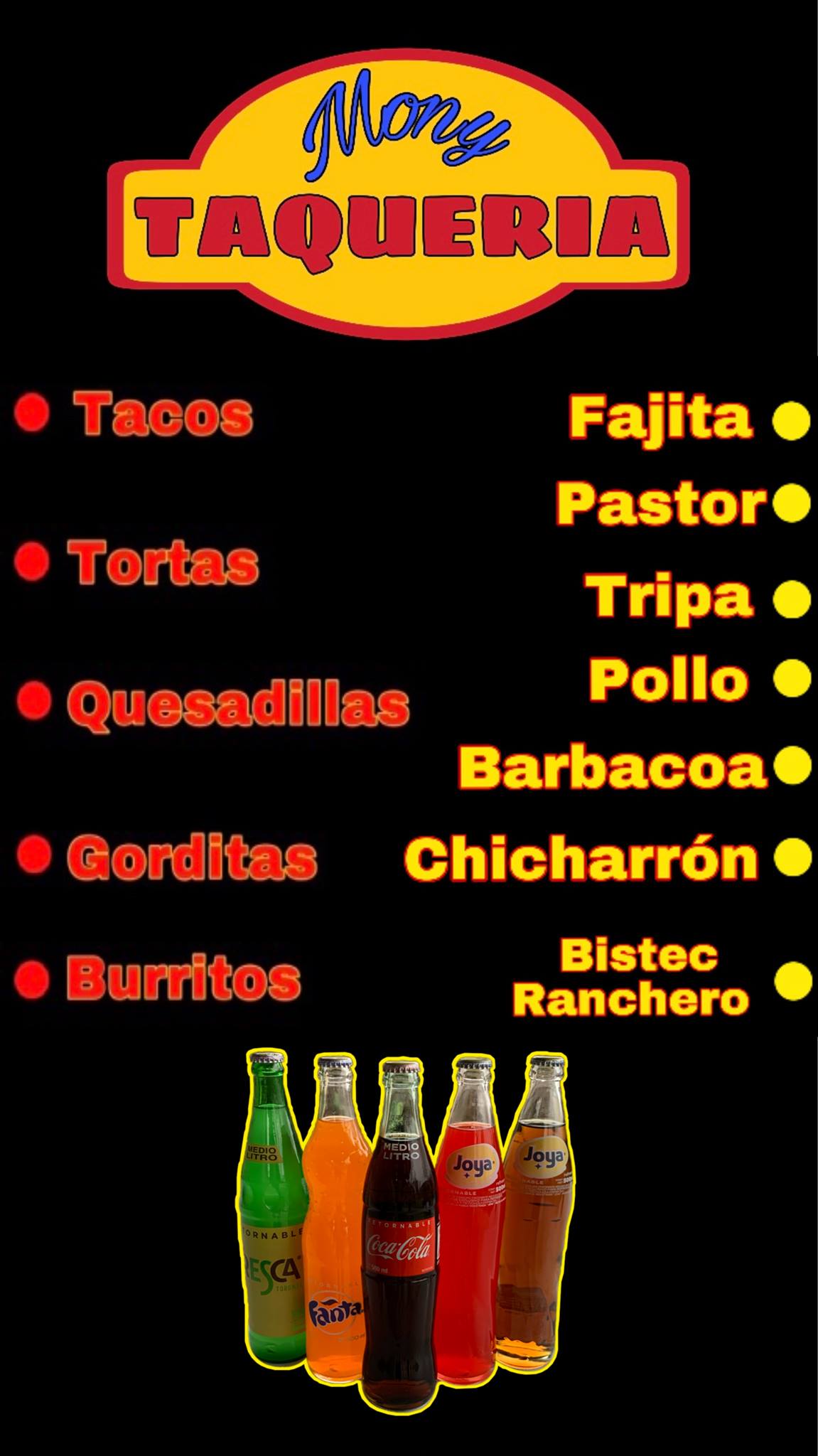 Mony Taqueria Menu
