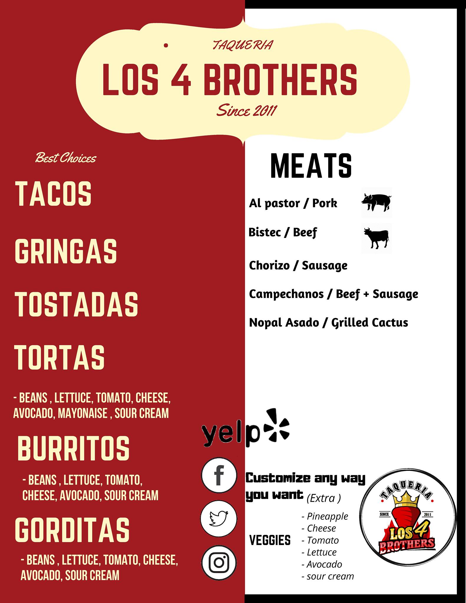 Taqueria Los Generales (Food Truck) Menu