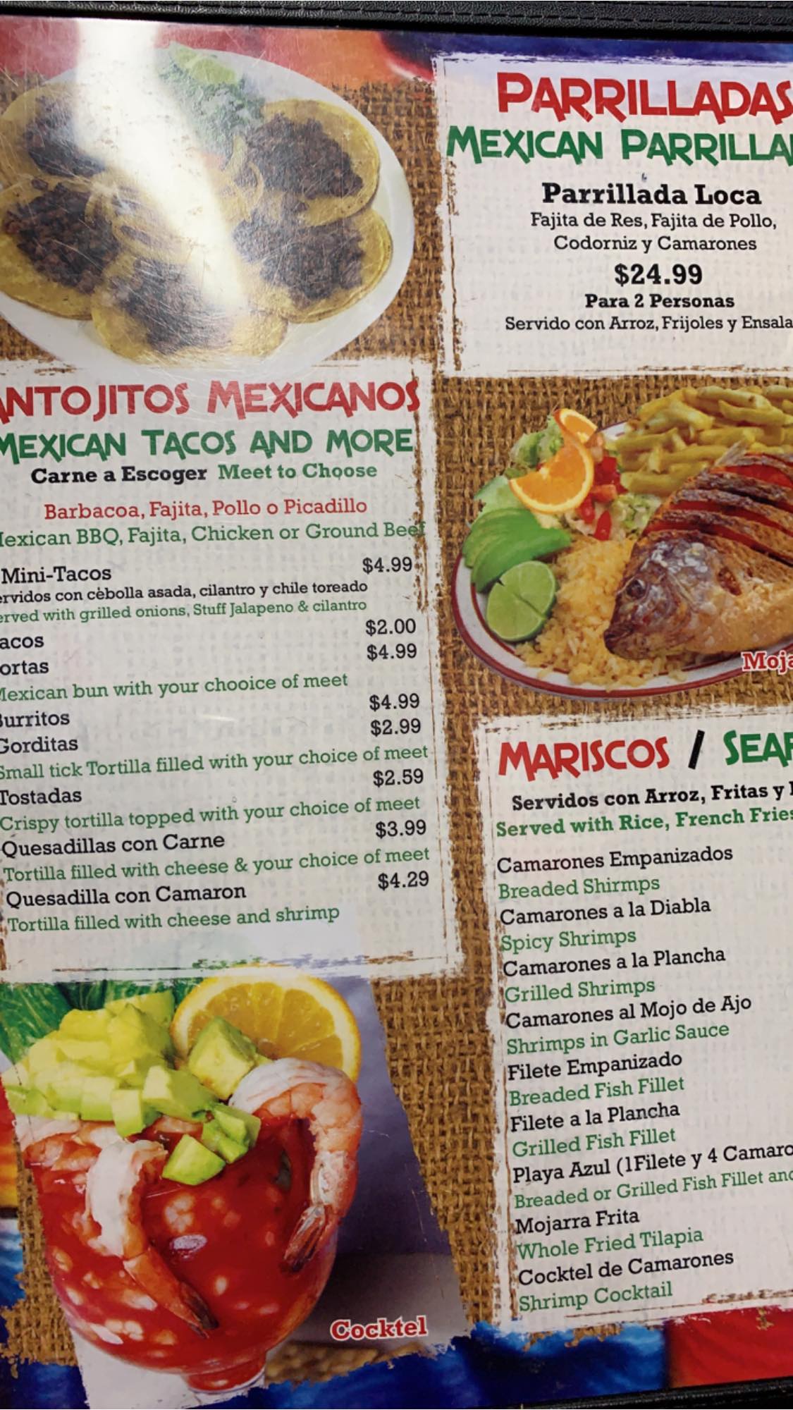 Victoria Restaurant Investment Menu