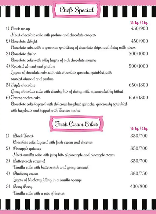 Bonnie’s Bakery Menu