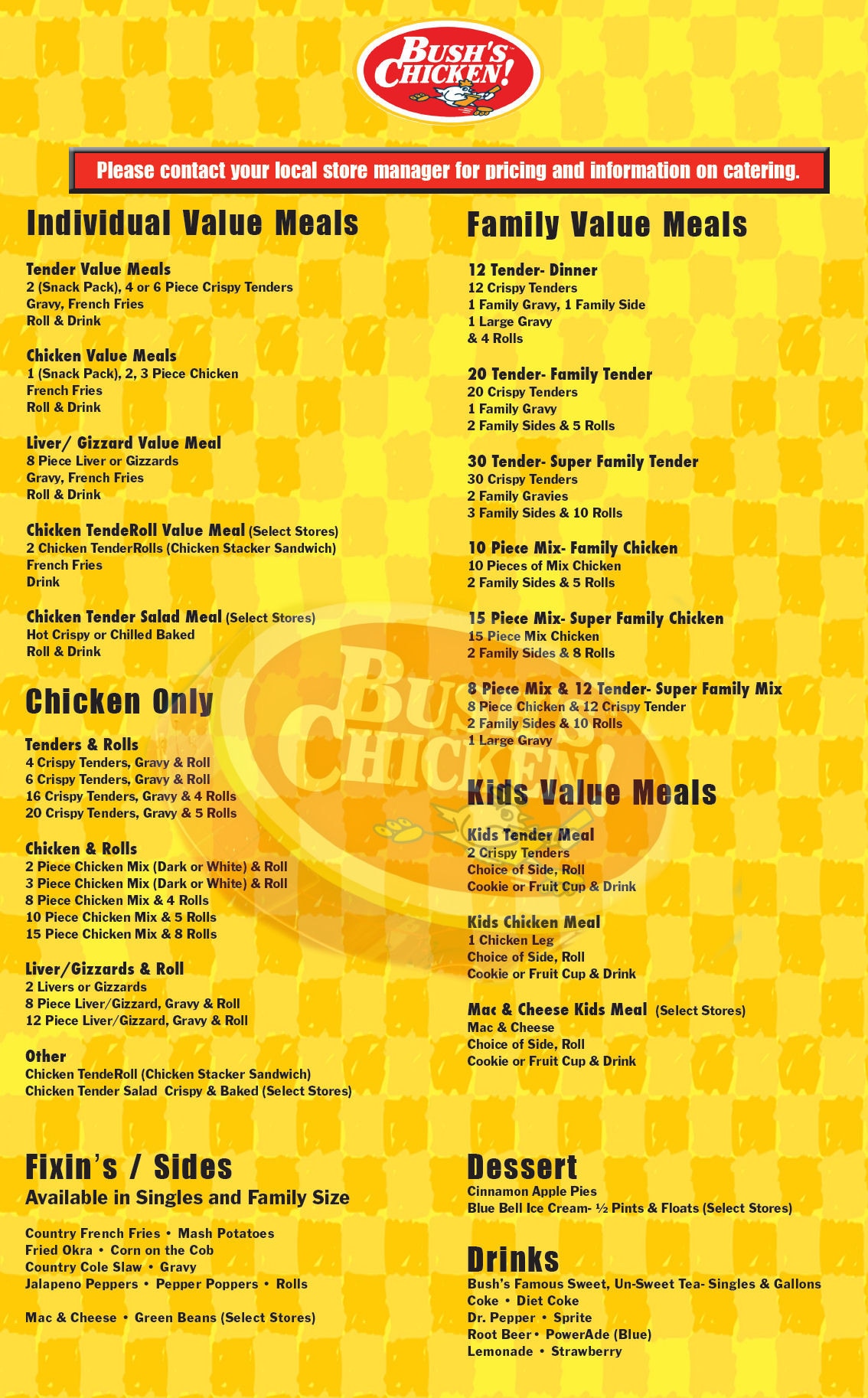 Bush's Chicken Menu