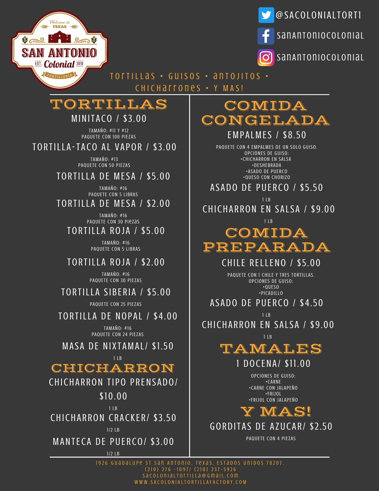 La Mejor Tortilla Menu