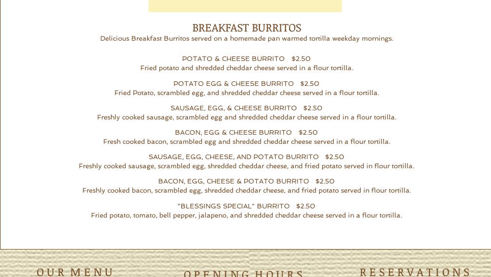 Blessings Tea Room & Catering Menu