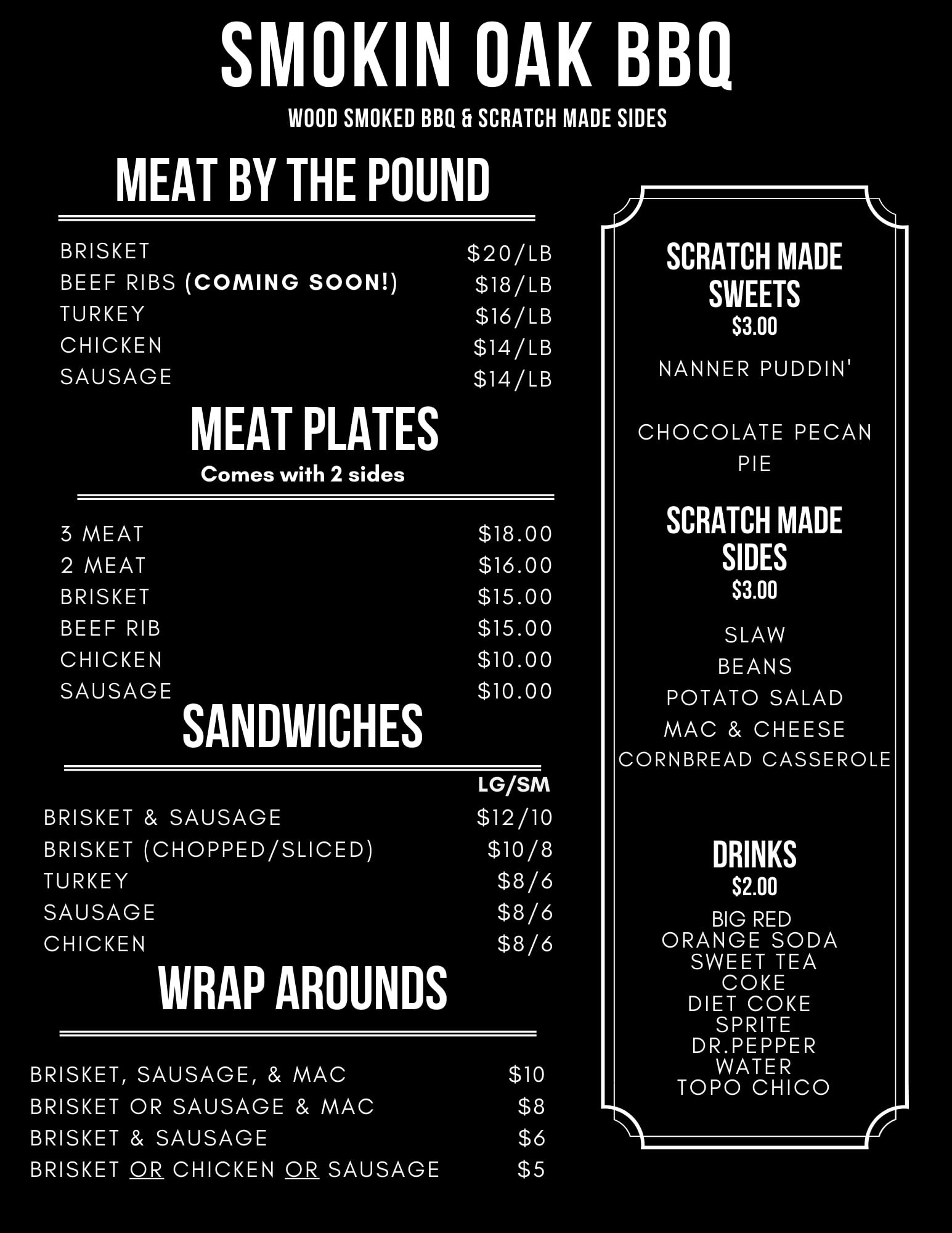 Smokin' Oak BBQ Menu