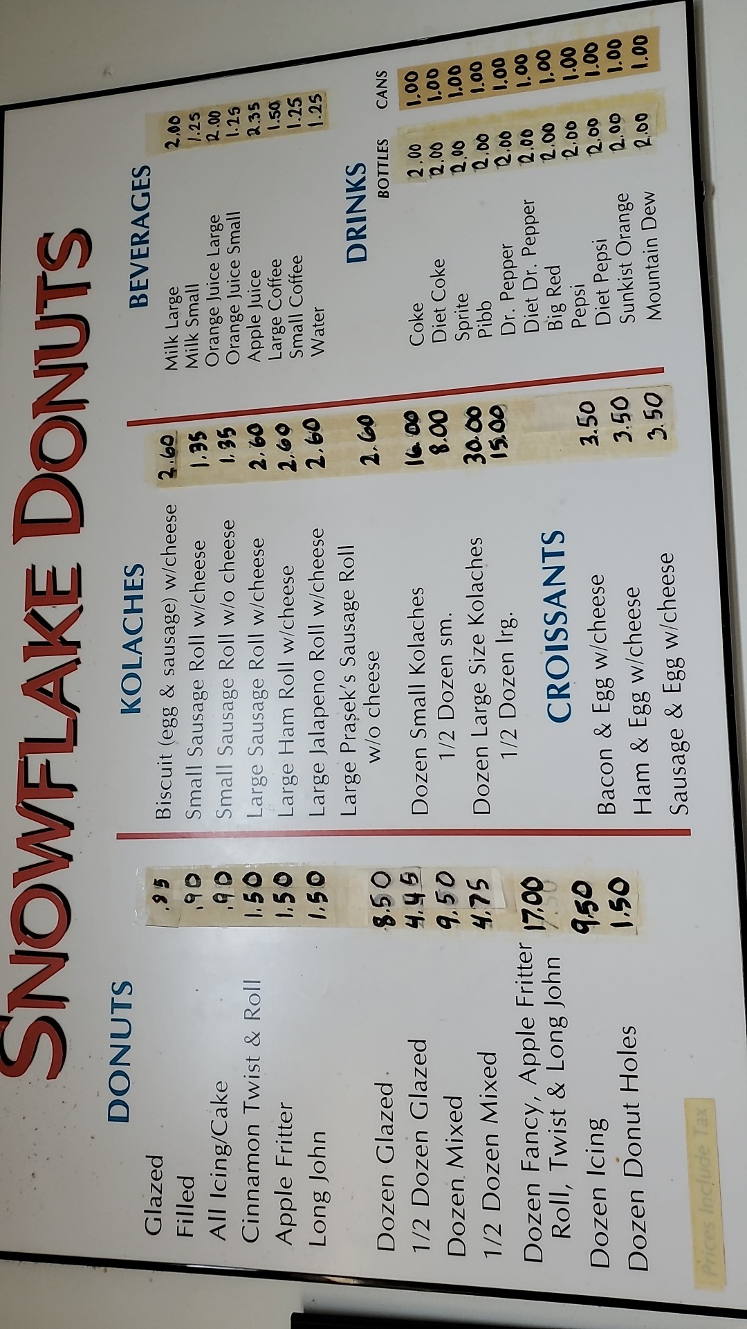 Snowflakes Donuts Menu