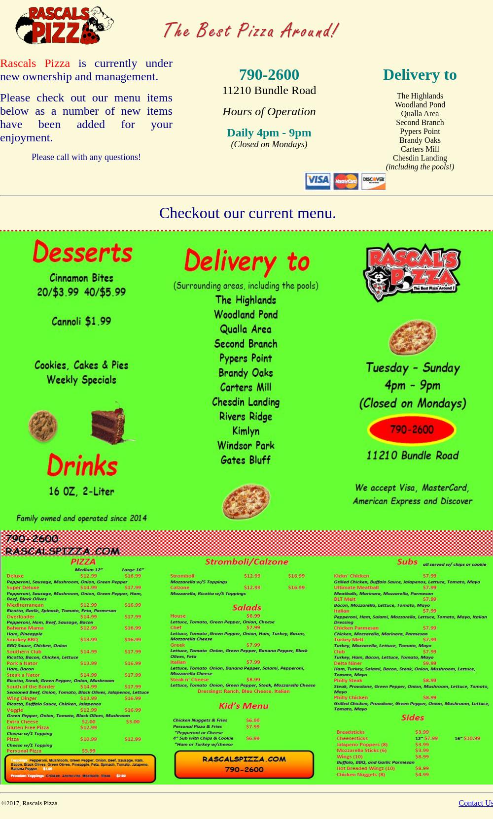 Rascals Pizza Menu