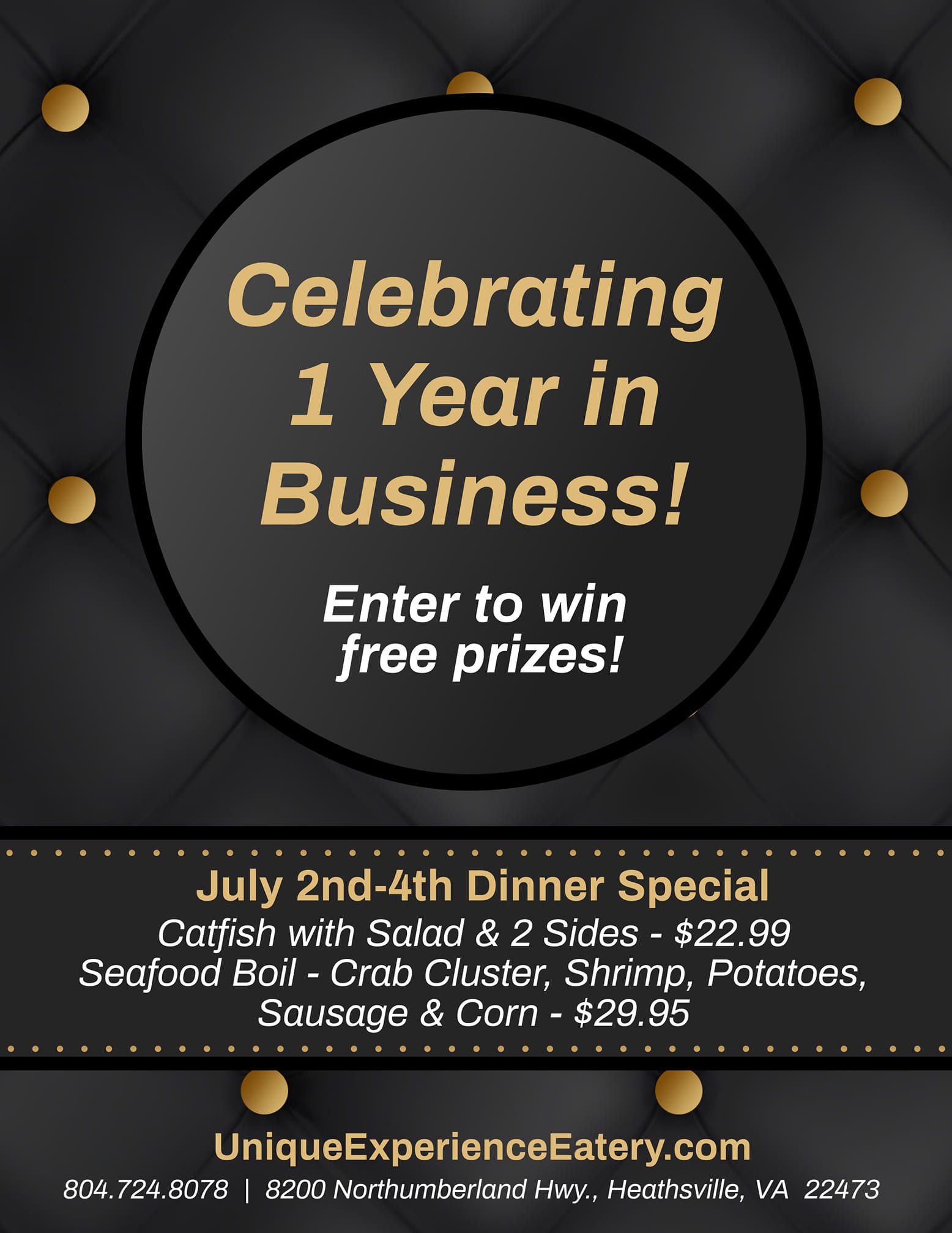 Unique Experience Eatery Menu