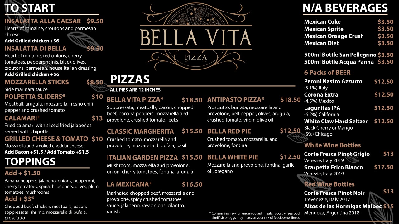 Bella Vita Pizza Menu
