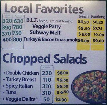 Subway Menu