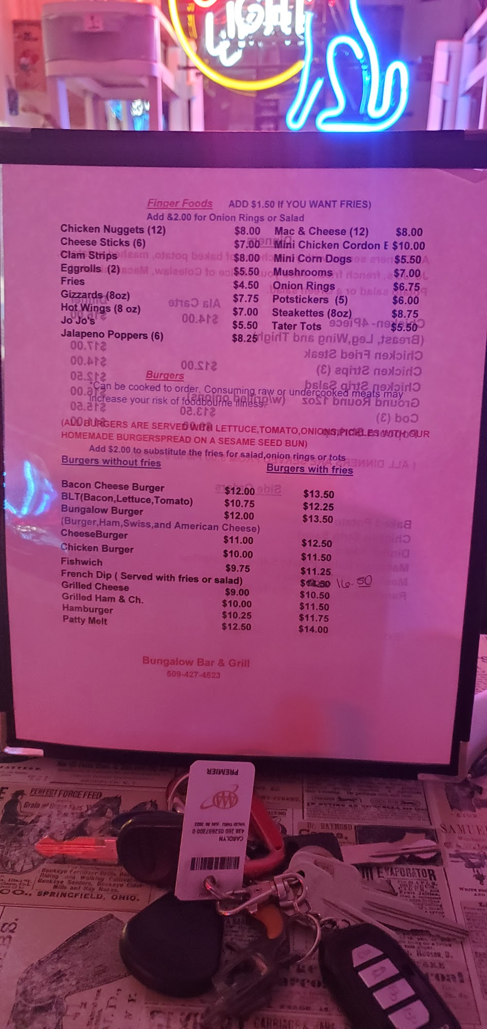 Bungalow Bar & Grill Menu