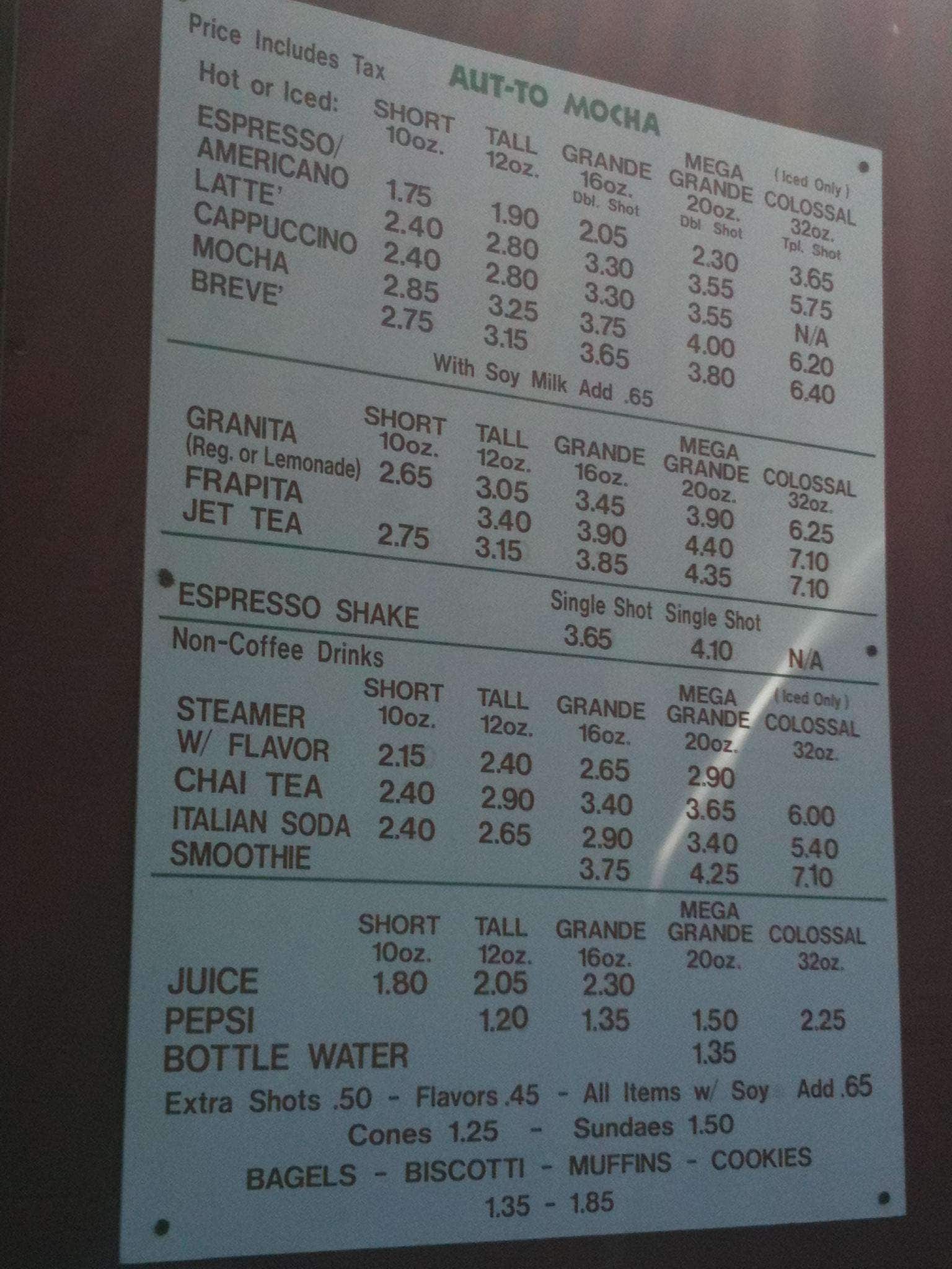 Aut-To Mocha III Menu