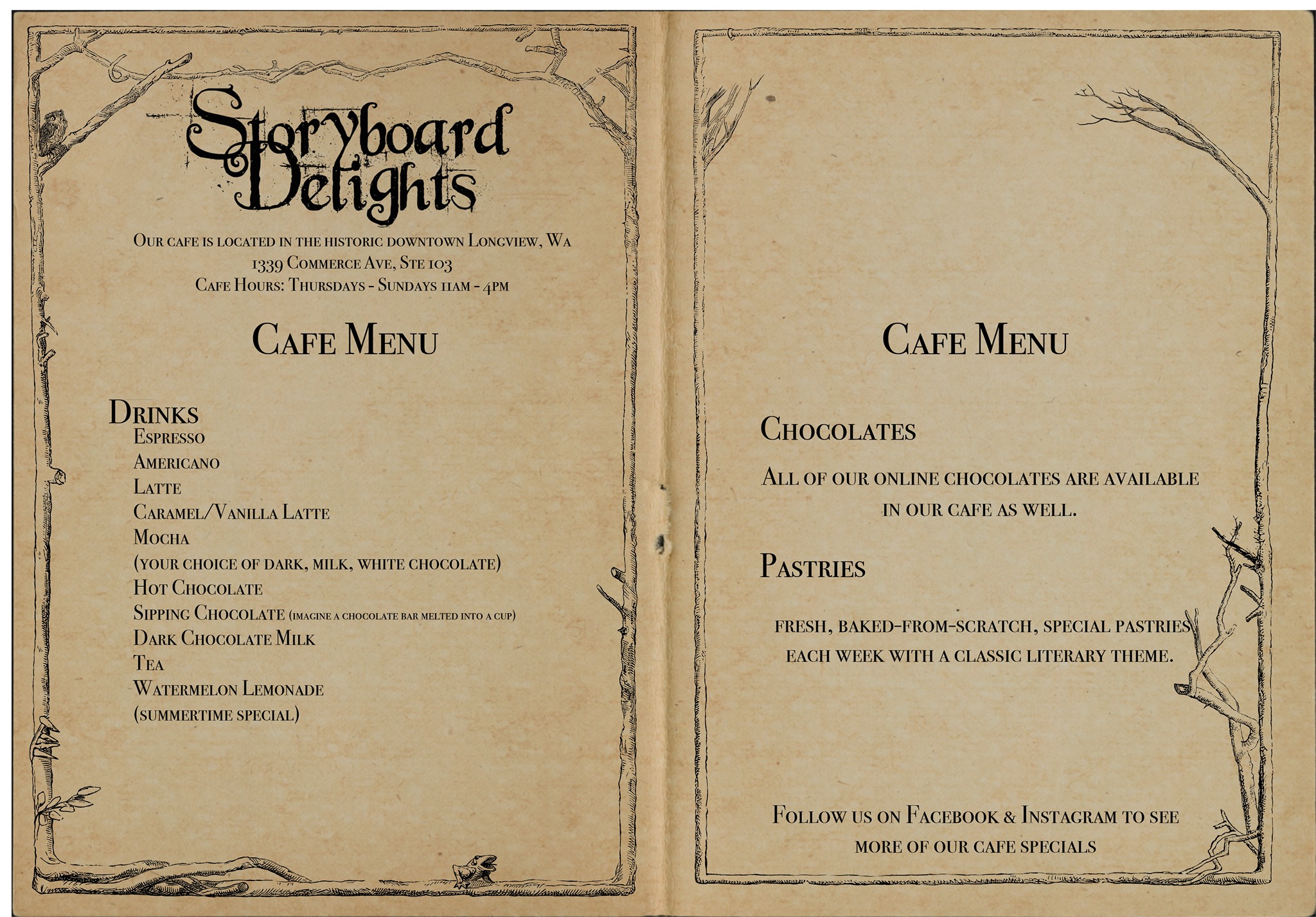 Storyboard Delights Menu