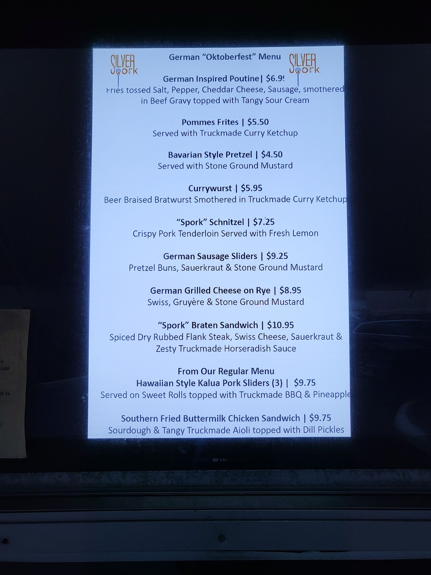 Silver Spork Menu