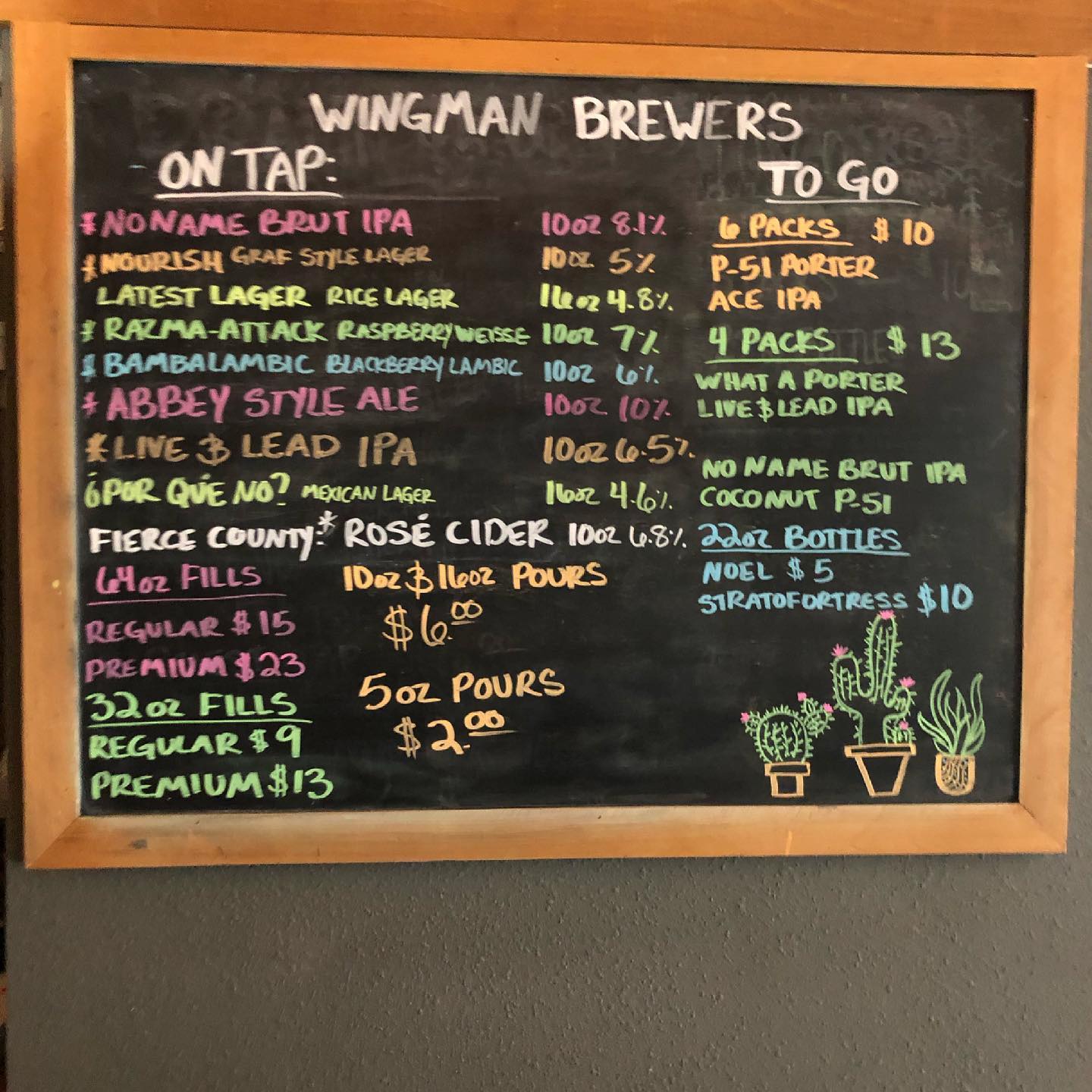 Wingman Brewers Menu
