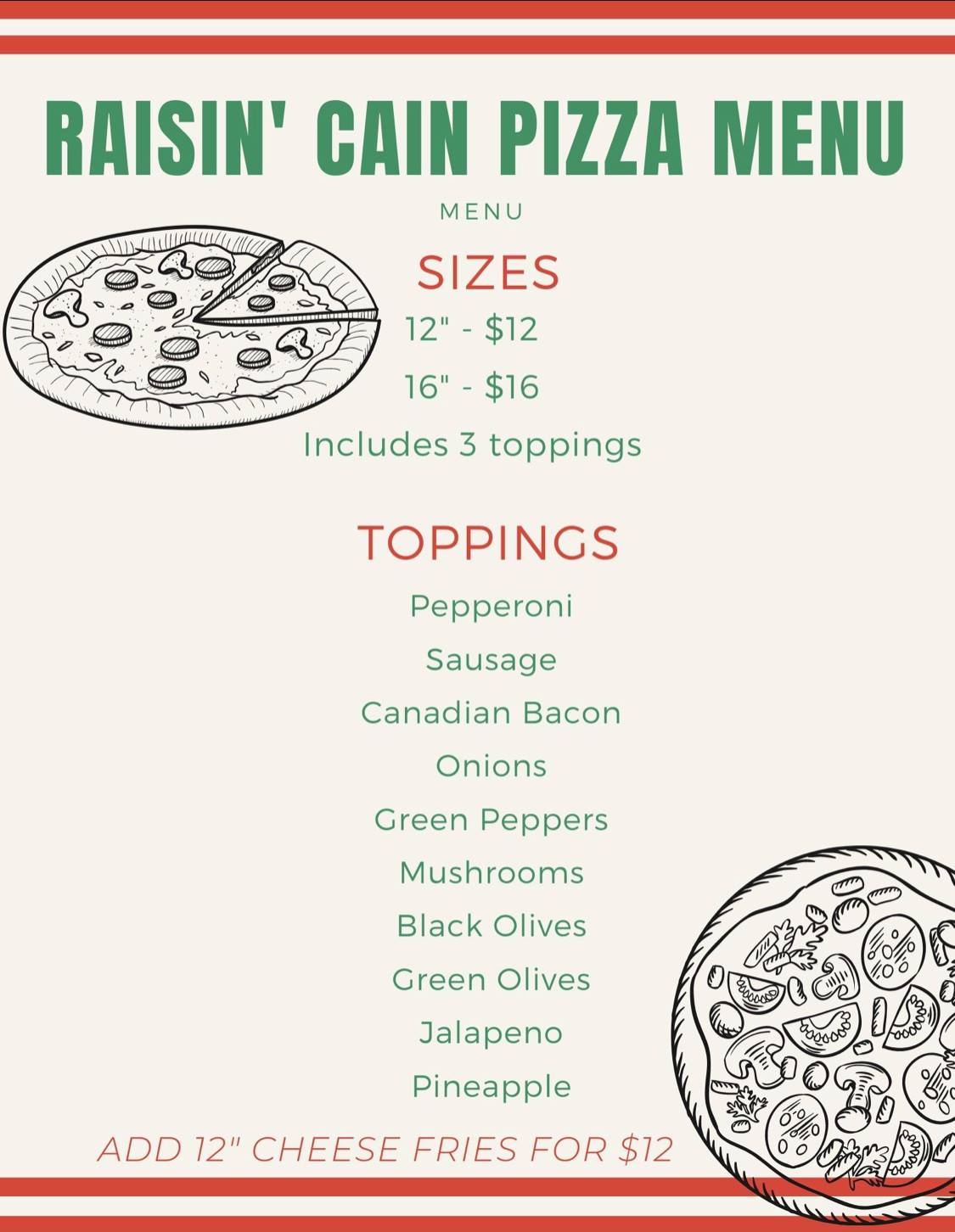 Raisin' Cain Menu