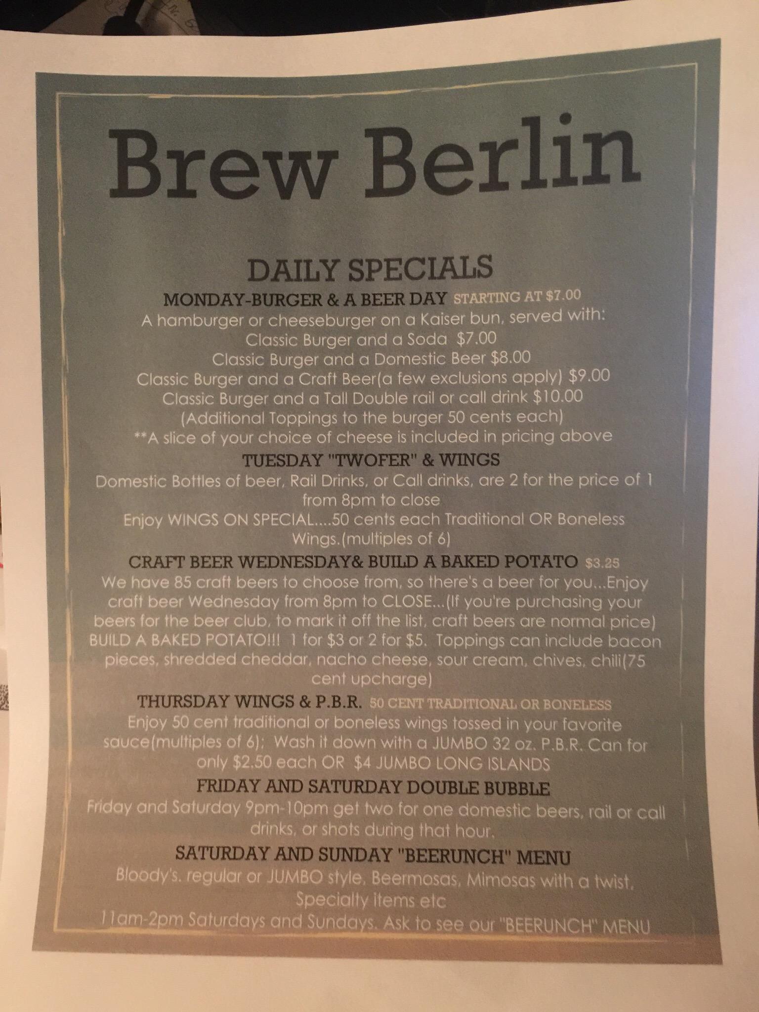 Brew Berlin Menu