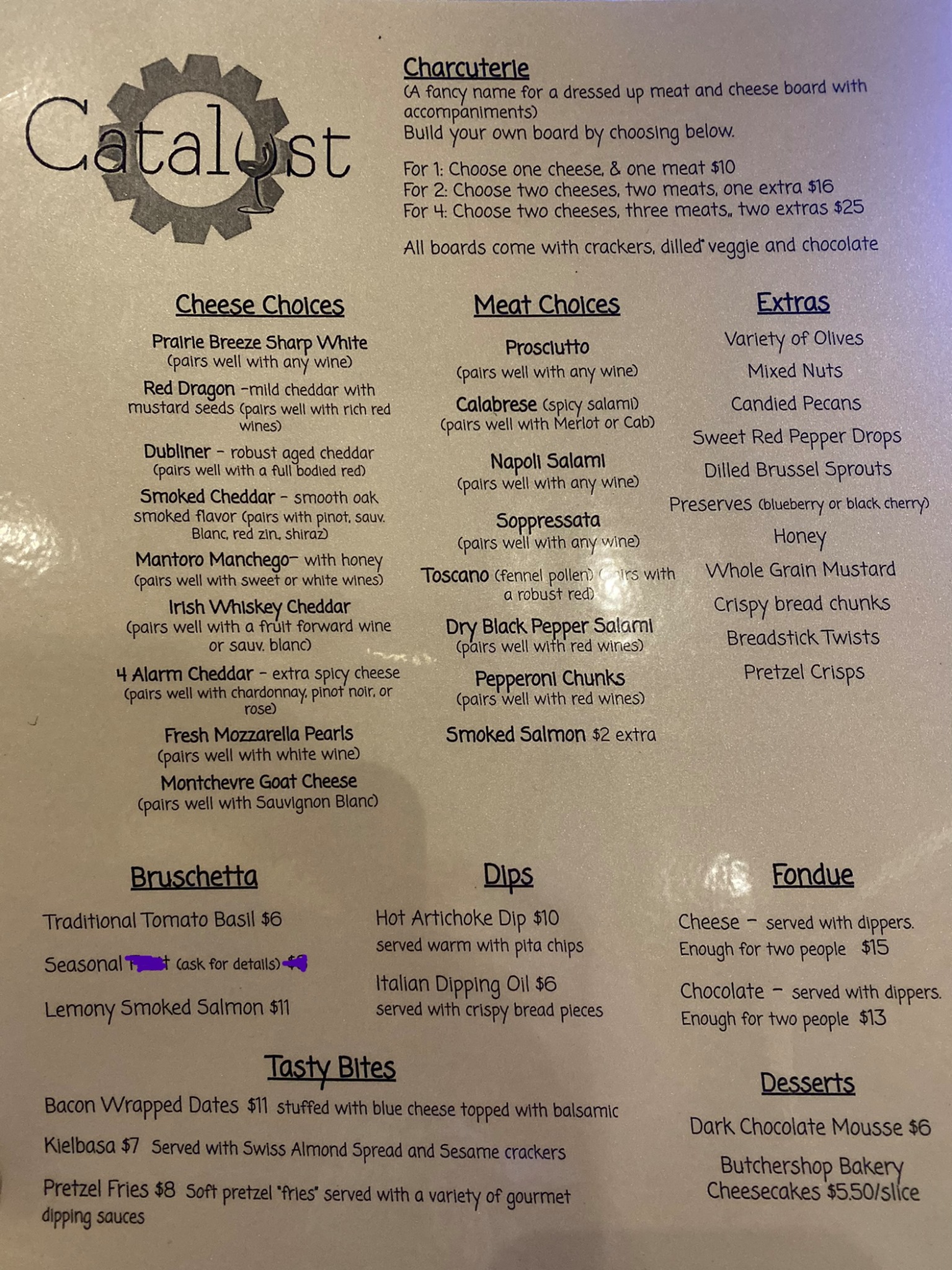 Catalyst Wine LLC Menu