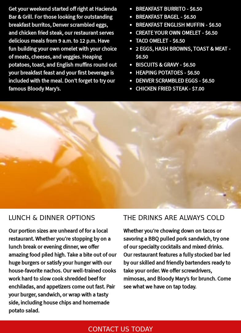 Hacienda Bar & Grill Menu