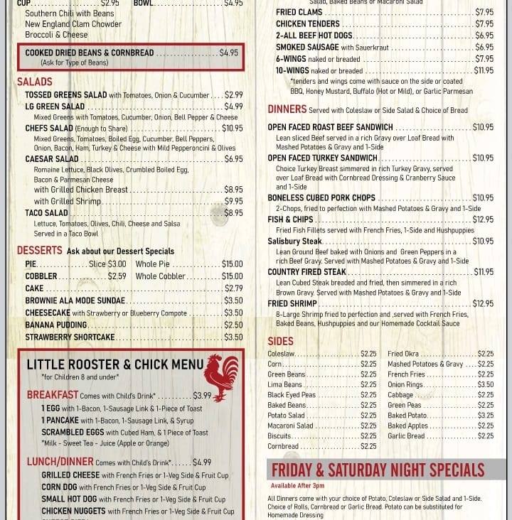Red Rooster Cafe Menu
