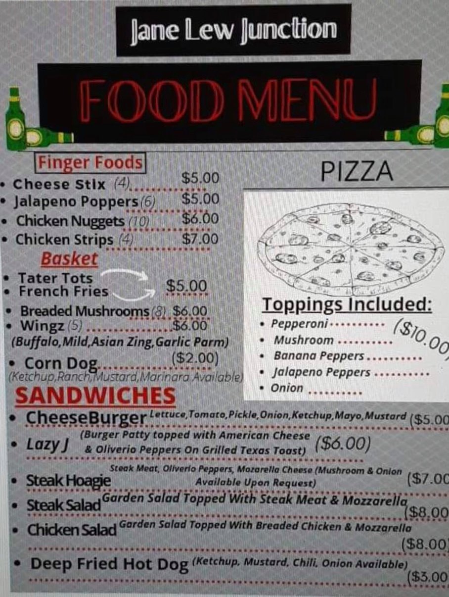 Jane Lew Junction Menu